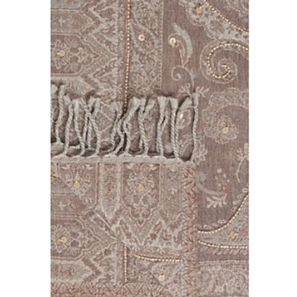 Gerard Darel Gabriella Paisley Wool Sequin Scarf Beige Taupe NWT